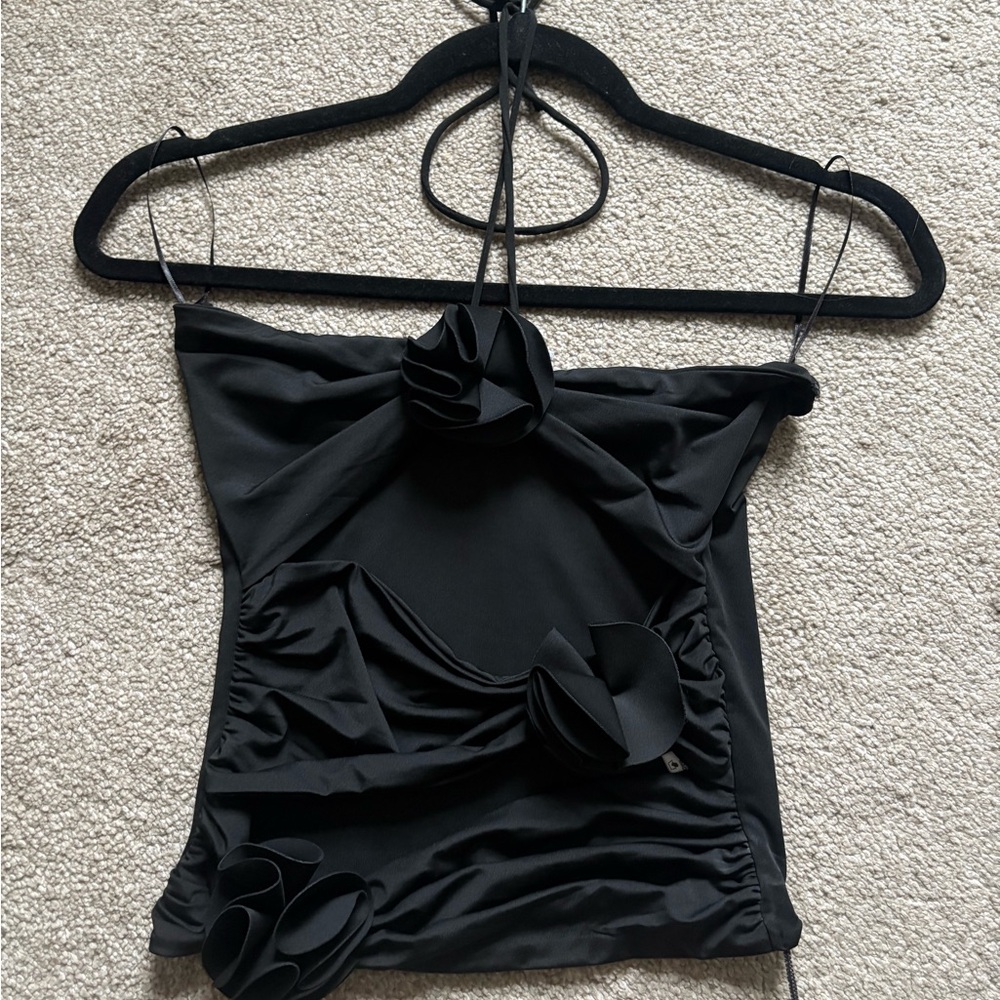 Black Ruched Tie Front Backless Bodysuit